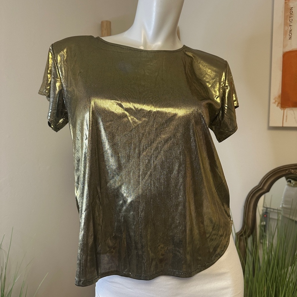 In Charge Metallic Gold Lame Women's Top Small VINTAGE